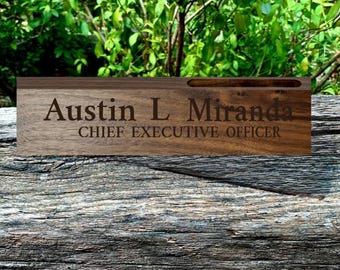 Personalized Walnut Desk Name Plate: Custom Wood Sign