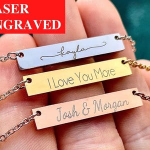 Horizontal Bar Custom Necklace Engraved Necklace Personalized Jewelry Silver Bar Necklace Gold Bar Necklace Rose Gold Bar Necklace for Her
