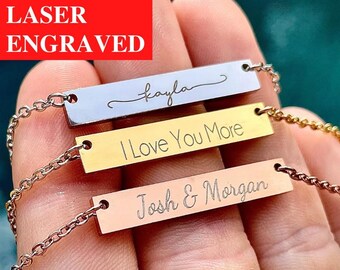 Engraved Horizontal Bar Necklace: Personalized Stainless Steel Jewelry