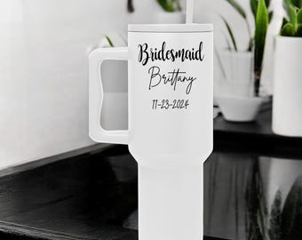 Personalized 40oz Insulated Tumbler: Engraved Name Travel Mug with Straw