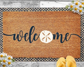 Beach Welcome Doormat: Sand Dollar Decor, Beach House Gift