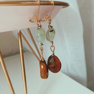 Prehnite and Carnelian Earrings