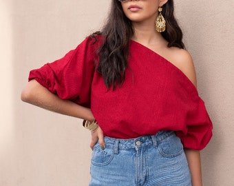 Mexican Red Blouse - Blusa de Telar de Pedal hecha en Oaxaca