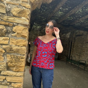 Blusa Jalapa Roja - Azul Bordado à Mão - Blusa Jalapa