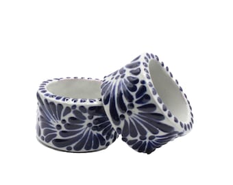 Ronds de serviette Talavera peints à la main - Décoration de cuisine art folklorique mexicain, lot de 2