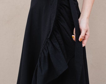 Mexican Artisan Made Black Cotton Skirt - Falda Baila