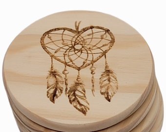 Dreamcatcher Heart | Coasters | Etched | Set of 4 | Cork or Wood