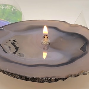 Handmade refillable oil candle w/ natural lamp oil, Agate Oil Lamp, Crystal Candle, Rock Oil Candle, Geode Candle