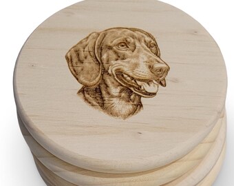 Dachshund Wood Coasters or Magnets Set of 4 – Laser Engraved Wiener Dog Decor – Handmade Wooden Dog Lover Gift – Rustic Doxie Art
