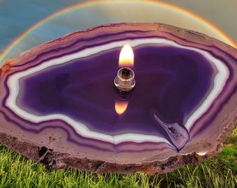 Purple Oil Lamp Agate Forever Wick Candle for meditation gift for friend purple spa gift