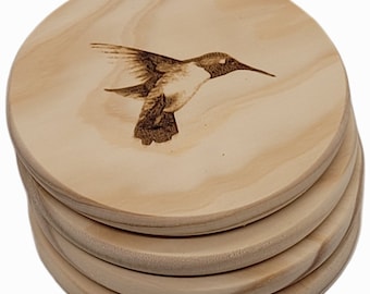 Hummingbird | Coasters | Etched | Set of 4 | Cork or Wood