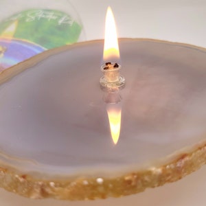 Agate Oil Candle, Agate Oil Lamp, Natural Agate Candle, FREE Starter Kit w/ natural lamp oil, Crystal Candle, Rock Oil Candle, Geode Candle