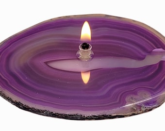 Agate Candle Purple Handmade Rock Candle, FREE Starter Kit w/ natural lamp oil, Agate Oil Candle Lamp, Oil Lamp, Rock Oil Candle, Geode