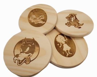 Jerry Garcia Guitars Coasters | Alligator | Wolf | Tiger | Rosebud | Coasters | Laser  Etched | Set of 4 | Wood or Cork