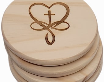 Cross Heart | Coasters | Etched | Set of 4 | Cork or Wood