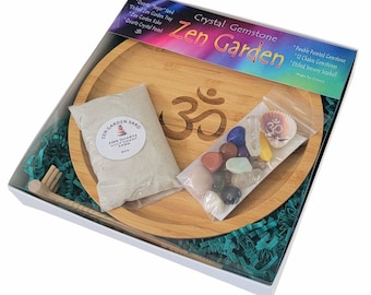 Om Etched Gemstone Zen Garden – Crystal Meditation Kit for Stress Relief, Mindfulness & Chakra Healing