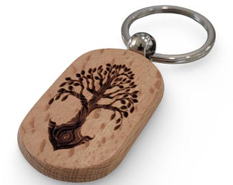 Tree of Life Wooden Keychain – Etched Nature-Inspired Gift