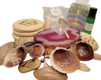 Valentines Day Gift Bundle | Agate Candle | 4 Etched Heart Coasters & Keychain |  Heart Etched Sea Shells  more - retail 154.95 - 35% off