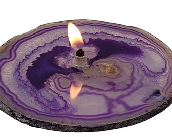 Agate Candle Purple Handmade Rock Candle, FREE Starter Kit w/ natural lamp oil, Agate Oil Candle Lamp, Oil Lamp, Rock Oil Candle, Geode