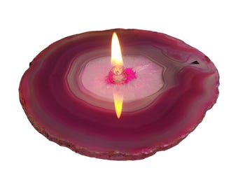 Gemstone Agate Candle Pink Handmade Rock Candle with forever wick