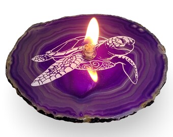Etched Sea Turtle Agate Oil Candle – Purple Gemstone Lamp