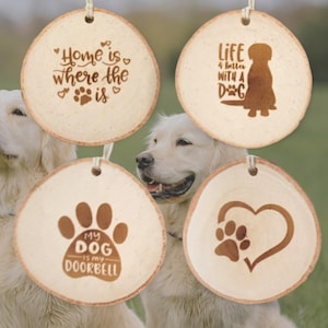 Dog Ornaments for Christmas Tree for Holiday Home decoration, Set of 4 Dog Lovers Etched Birch Wood for Christmas and Holiday Gifts