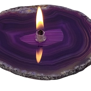 Purple Agate Rock Candle Sliced agate geode oil lamp is handcrafted unique home decor gift for her