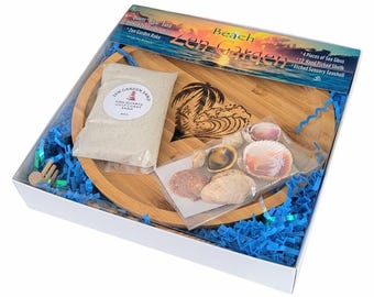 Coastal Zen Garden – Palm Tree & Wave Bamboo Tray, Shells