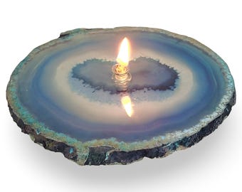 Teal Agate Candle Gift Box – Refillable Oil Lamp, Crystal Decor