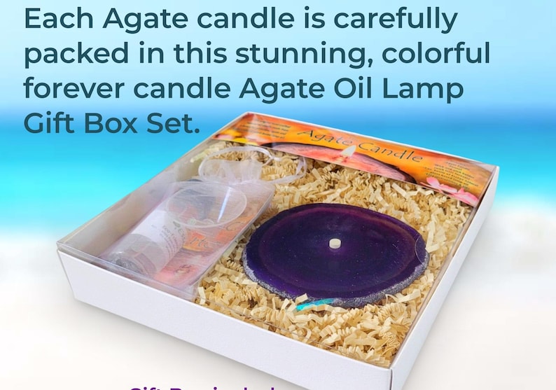 Each Agate candle is carefully packed in this stunning, colorful forever candle Agate Oil Lamp Gift Box Set.