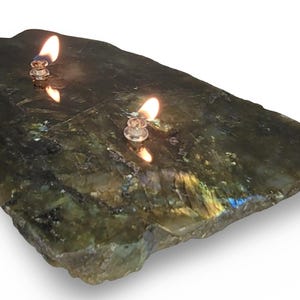 Unique Labradorite Forever 2-Wick Candle for relaxation spa gift gemstone oil lamp