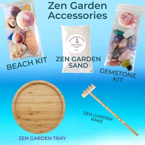 Zen Garden Accessories Kit for desktop mini Zen Gardens Bamboo Tray, Quartz Sand, Zen Garden Rake, Beach Zen Kit, Gemstone Zen Kit