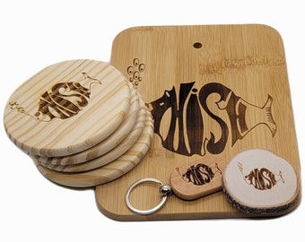 Phish Gift Bundle - Etched Coasters, Magnet, Key Chain, & Bamboo Cutting Board