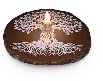 Tree of Life Etched Natural Agate Candle - Rare A+ Quality  Gemstone Candle, Forever Wick