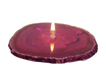 Agate Gemstone Candle Pink Handmade Rock Candle Gift for Her