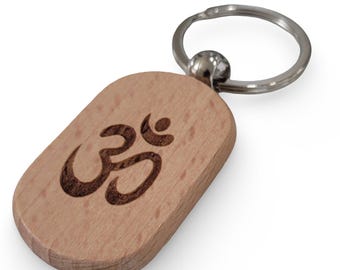 OM Symbol Wooden Keychain – Hand-Etched Meditation Gift