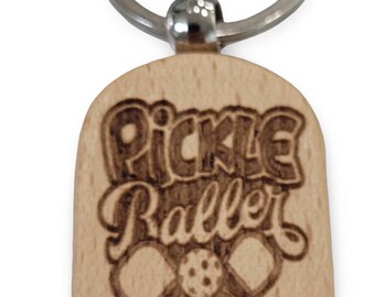 Pickleball Keychain – Precision Etched Wooden “Pickleballer” Keyring – Gift for Pickleball Player, Paddle Sports Lover, Team Gift