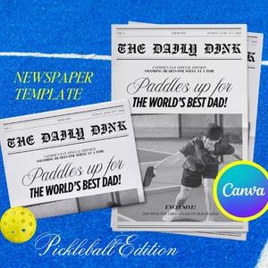 Pickleball Father's Day Newspaper Template, DIY Printable Canva Gift for Dad or Husband, Funny Editable Keepsake, Instant Download