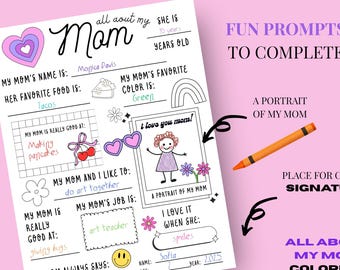 Mothers Day Coloring Page, All About My Mom Worksheet, Mothers Day Gift, Mothers Day Activity, Kids Gift for Mom, Gift for Her