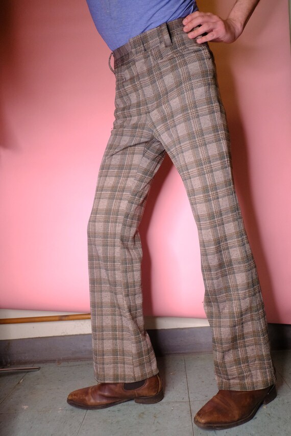 vintage 1970s mens flared plaid pants