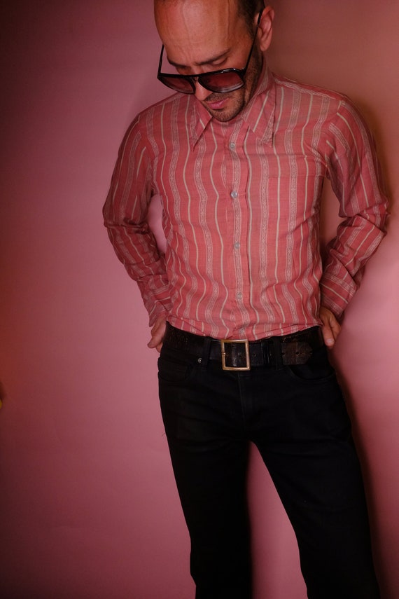 vintage 1970s dress shirt pink button up