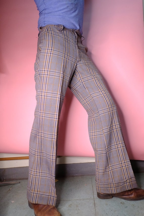 vintage 1970s plaid Bellbottoms, 29"x31"  SMALL