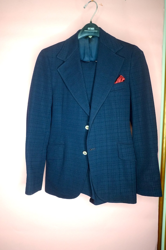 vintage 1970s mens fitted business suit SMALL 34R - image 2