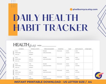 Printable Daily Health Habit Tracker: Trackers, Goals, Productivity, Mindfulness, Daily Tracker, Habit Tracker, Food Tracker, nutrition.