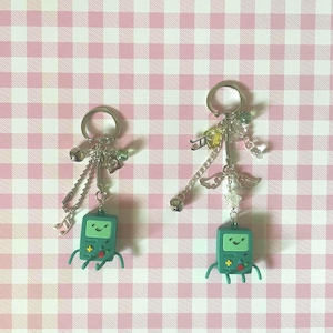 DLX BMO Keychain Adventure Time – Handmade Beaded Charm, Removable Bell, Gamer Gift, Geek, Nerdy Stocking Stuffer, Custom Kawaii Bag Clip