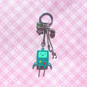 BMO Adventure Time inspired keychain w/ charms | adorable nerdy gifts | green lil robot dude | bday, anniversary gifts, etc. AT gifts bags