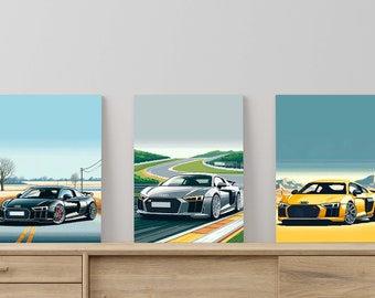Audi R8 Pixel Art Poster Set: Retro Gaming Room Decor (Digital Download)