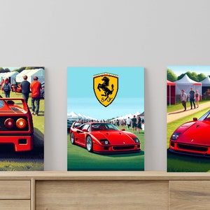 フェラーリ F40 ピクセルアート ポスター セット: レトロ ゲームルームの装飾 (デジタル ダウンロード)