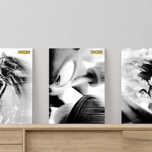 Sonic Grunge Scans Art Poster set of 3, Gaming Room Wall Art, Sonic Poster for minimalist Home Decor | digital download