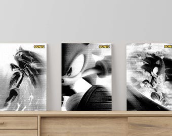 Sonic Grunge Art Poster Set: Gaming Room Decor (Digital Download)